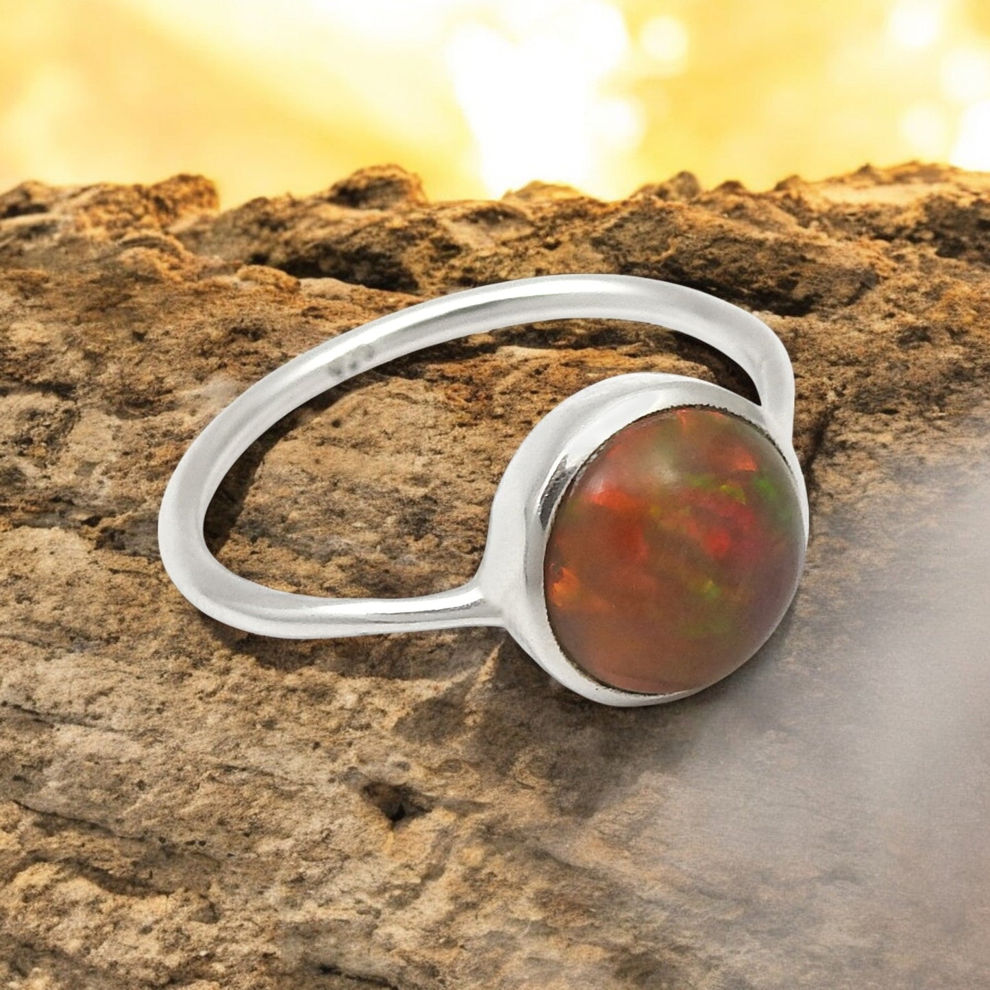 Womens Day Deal Black Opal Stone 925 Solid Silver Bezel Wife Band Ring
