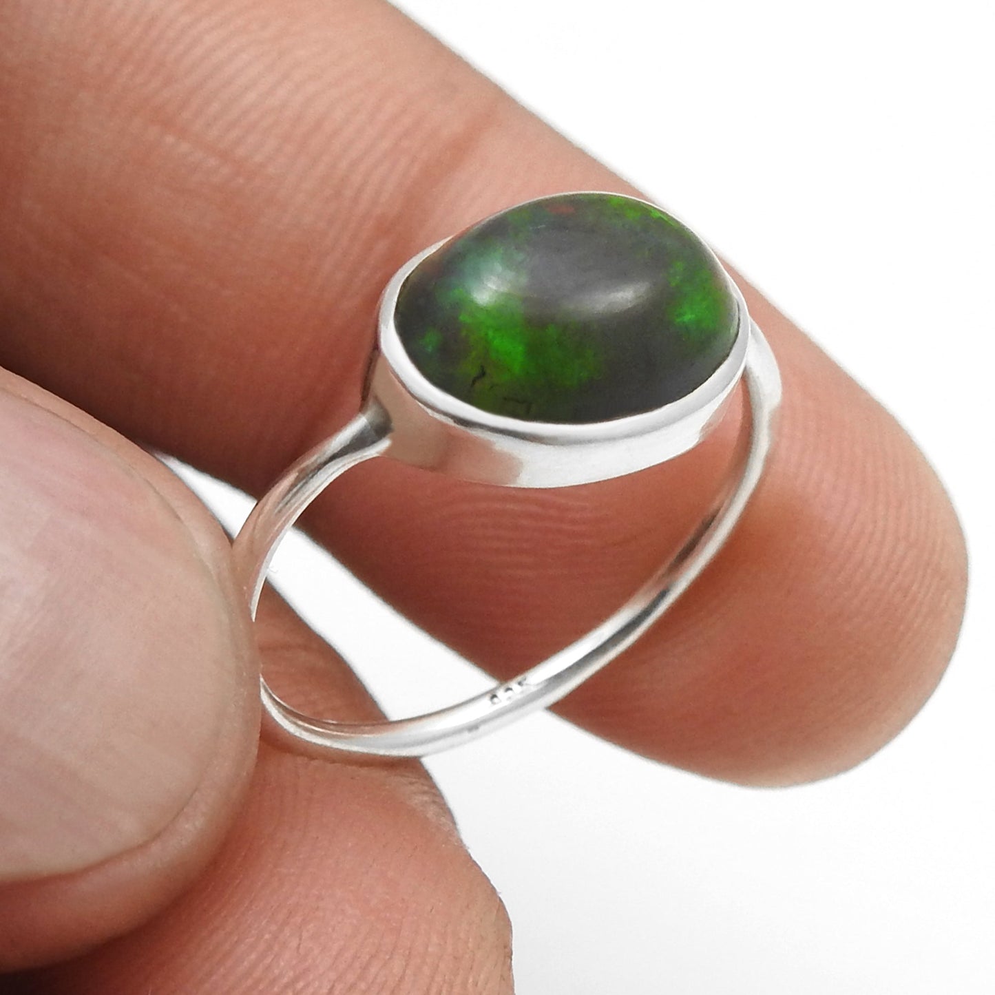 Natural Black Opal Handmade Band Promise Ring Jewelry 925 Sterling Silver