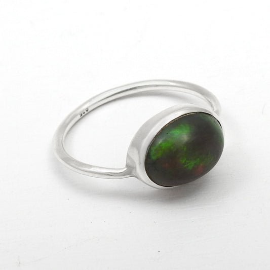 Natural Black Opal Handmade Band Promise Ring Jewelry 925 Sterling Silver