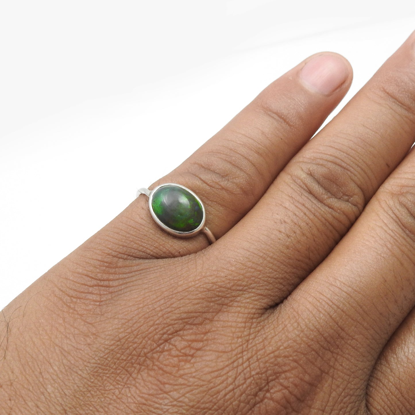 Natural Black Opal Handmade Band Promise Ring Jewelry 925 Sterling Silver