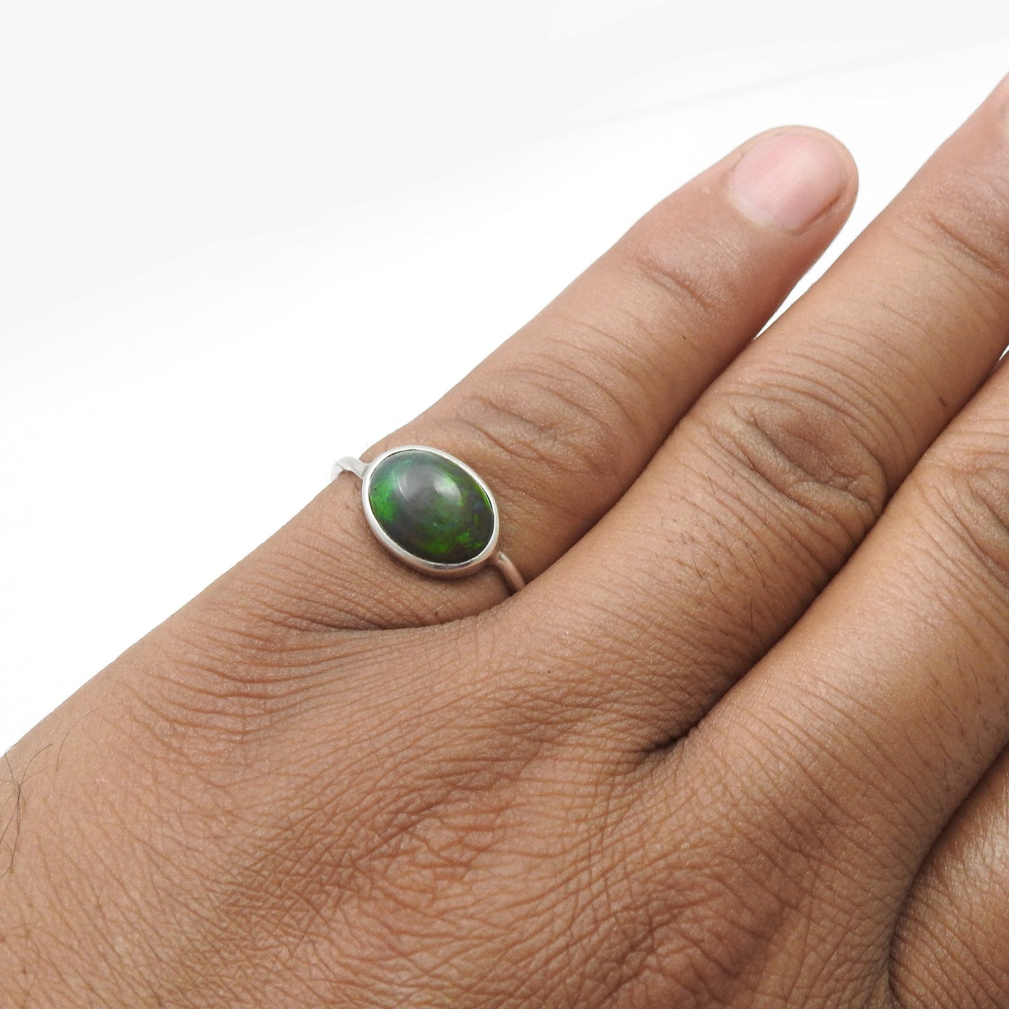 Natural Black Opal Handmade Band Promise Ring Jewelry 925 Sterling Silver