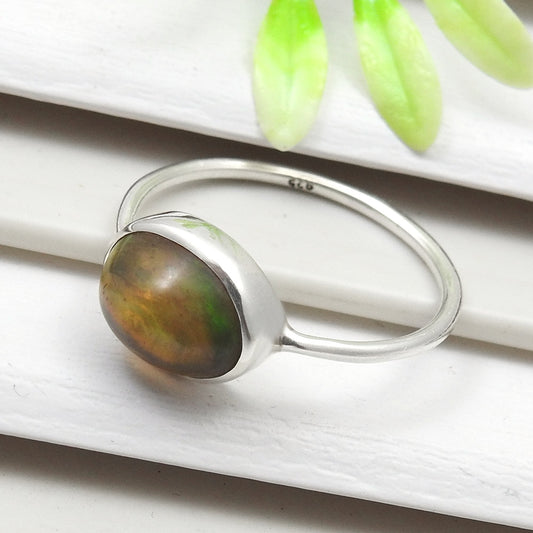 Oval Natural Black Opal 925 Silver Wedding Birthday Band Promise Bezel Ring