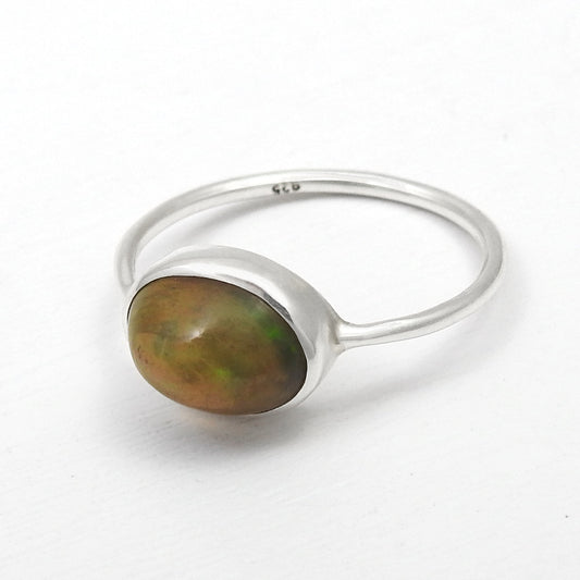 Oval Natural Black Opal 925 Silver Wedding Birthday Band Promise Bezel Ring