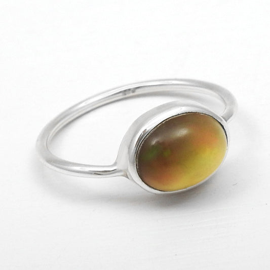 Oval Black Opal Stone 925 Sterling Silver Promise Engagement Band Boho Ring