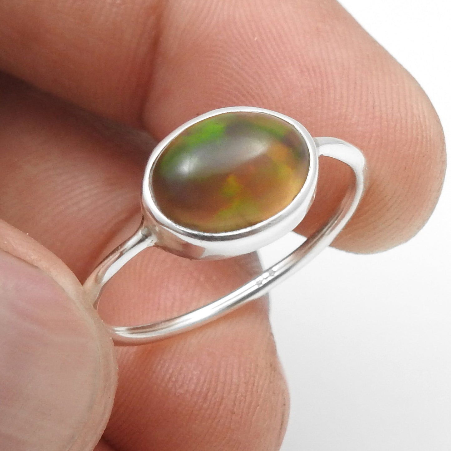 Oval Black Opal Stone 925 Sterling Silver Promise Engagement Band Boho Ring