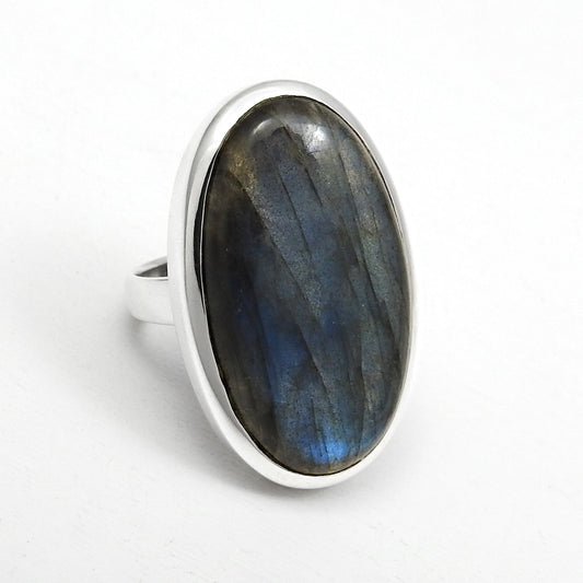 Oval Labradorite Gemstone 925 Silver Cocktail Ring Size 6