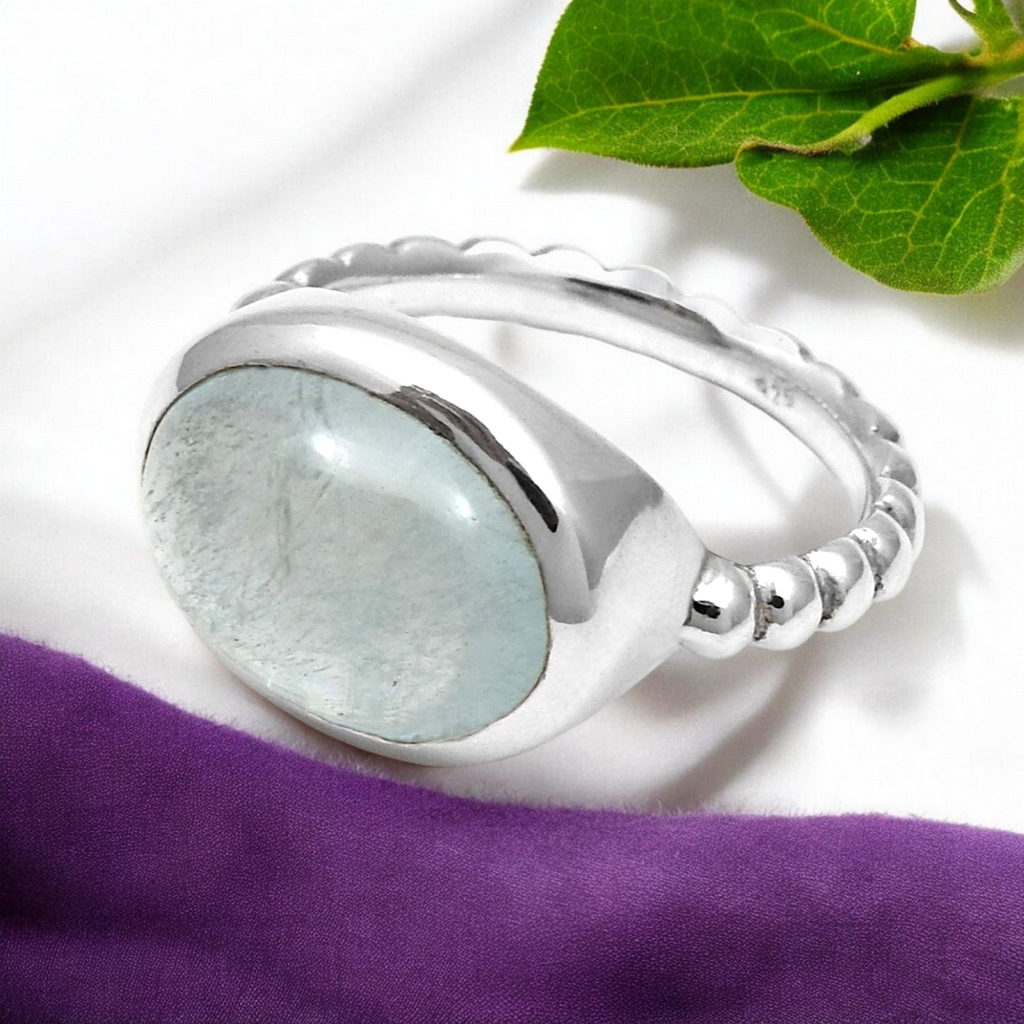 Natural Aquamarine Gemstone 925 Sterling Silver Handmade Ring
