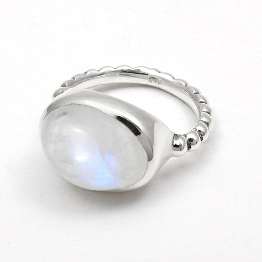 High Quality Natural Rainbow Moonstone 925 Sterling Silver Bezel Cocktail Ring