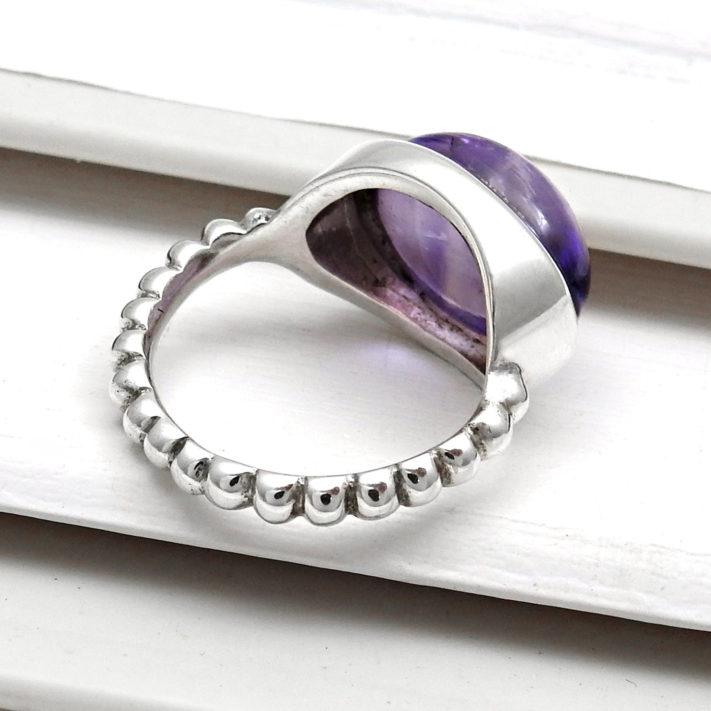 Natural Amethyst Gemstone Solid 925 Silver Anniversary Gift Band Ring