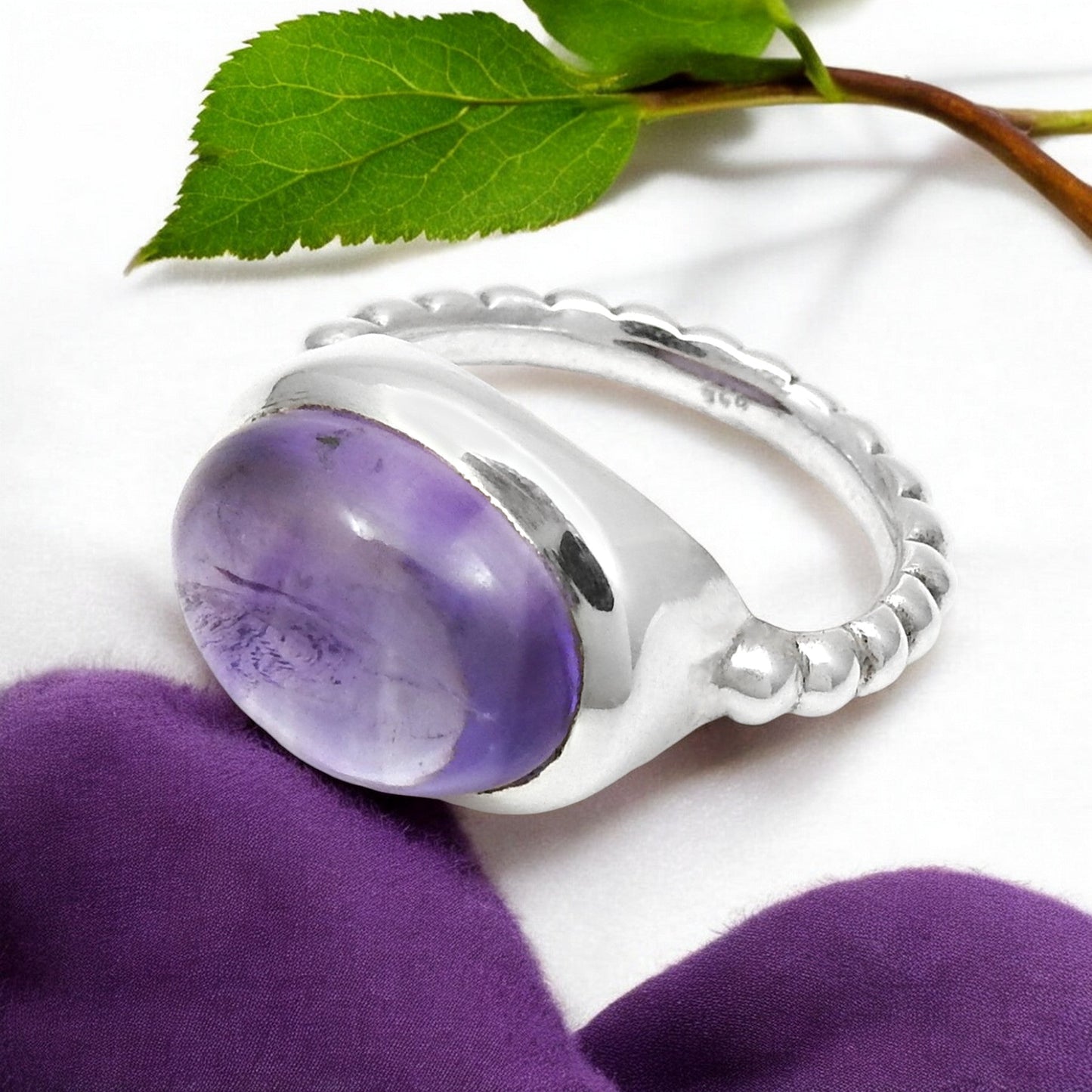 Natural Amethyst Gemstone Solid 925 Silver Anniversary Gift Band Ring