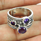 Gift For Woman Natural Amethyst Cocktail Boho Ring 925 Silver Y22