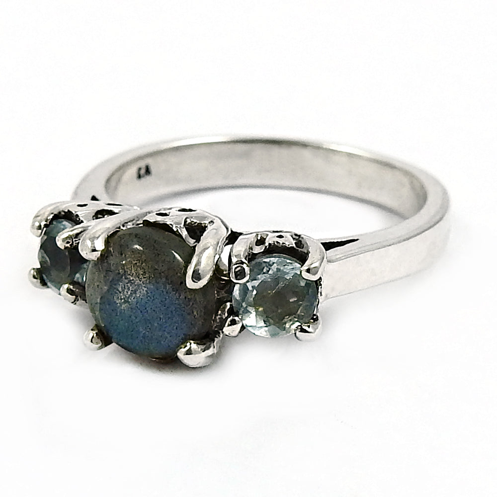 Blue Topaz Labradorite 925 Sterling Silver Cocktail Ring Jewelry