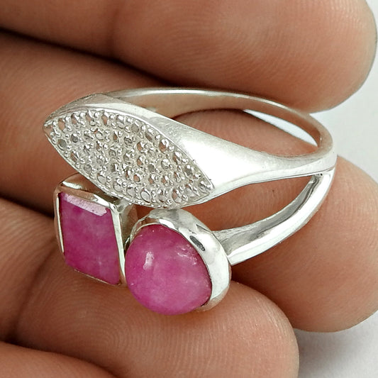 925 Silver Natural Rainbow Moonstone Statement Tribal Ring R21