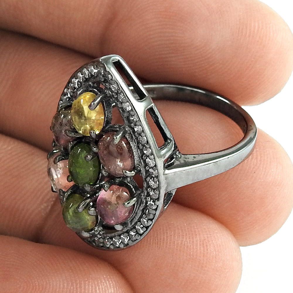 Tourmaline CZ Gemstone Ring 925 Sterling Silver Stylish Jewelry
