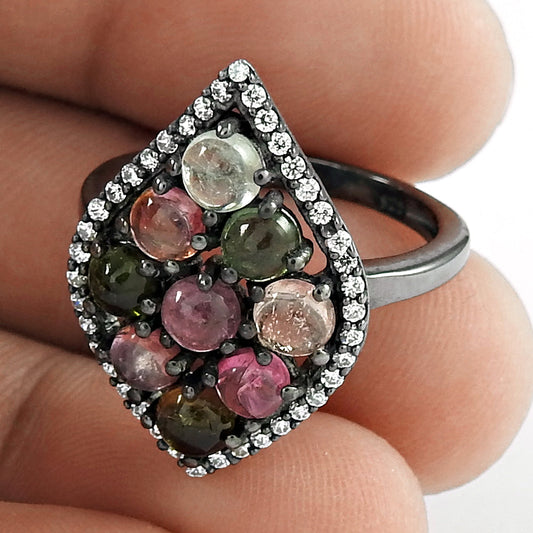 Tourmaline CZ Gemstone Ring 925 Sterling Silver Indian Jewelry