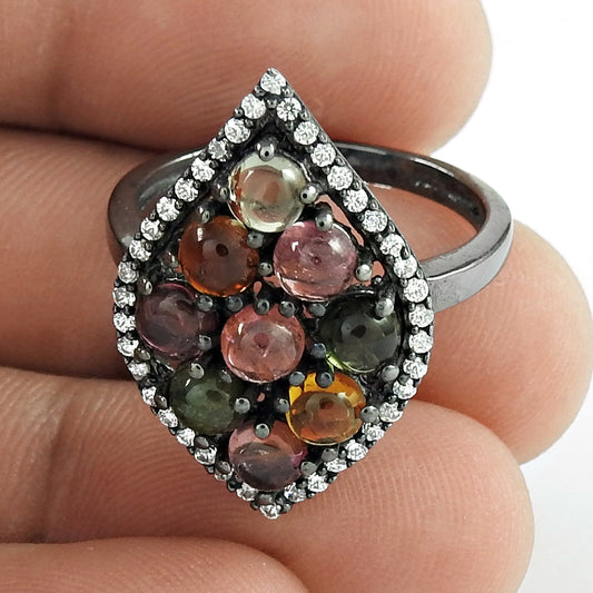 Tourmaline CZ Gemstone Ring 925 Sterling Silver Handmade Indian Jewelry