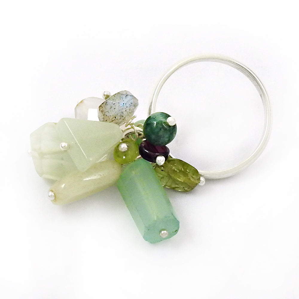Rose Quartz Garnet Prehnite Green Jade Peridot Labradorite Gemstone Ring 925 Sterling Silver Traditional Jewelry