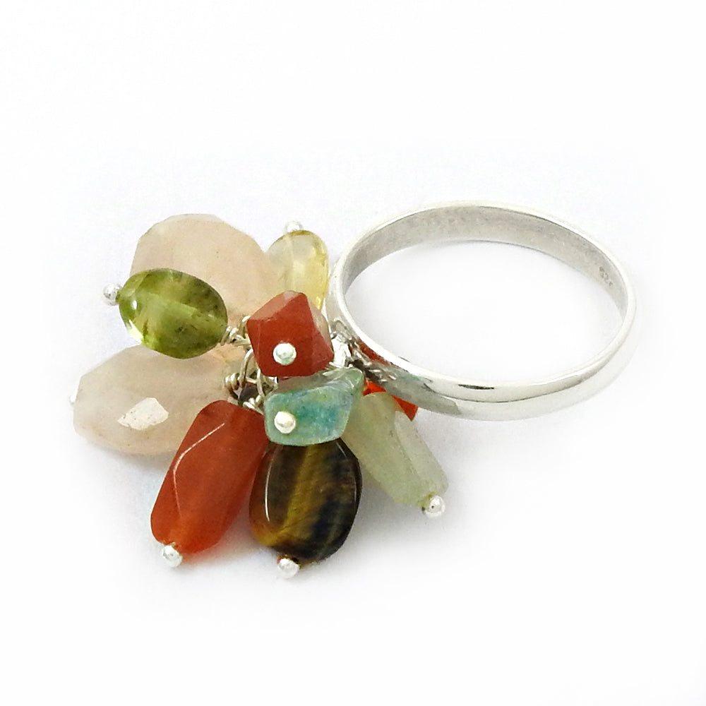 Chalcedony Tiger Eye Labradorite Carnelian Rose Quartz Peridot Gemstone Ring 925 Sterling Silver Ethnic Jewelry