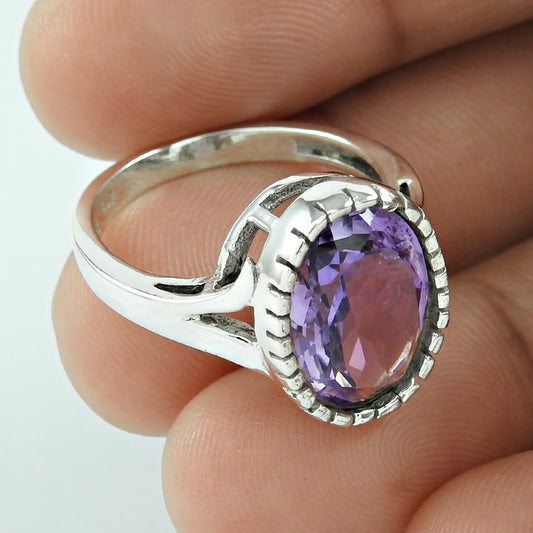 Gift For Woman Natural Amethyst Cocktail Tribal Ring 925 Silver U25