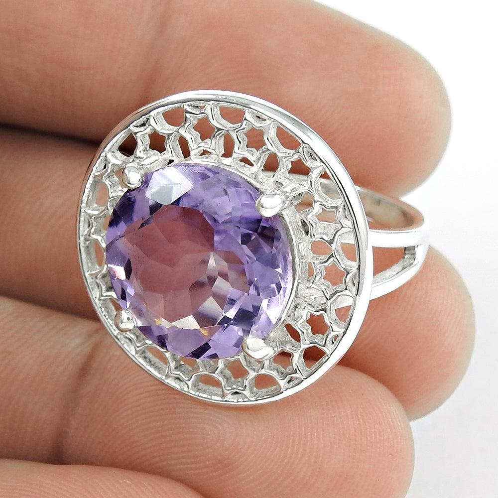 Natural Amethyst Gemstone Statement Ethnic Ring 925 Silver For Women J42