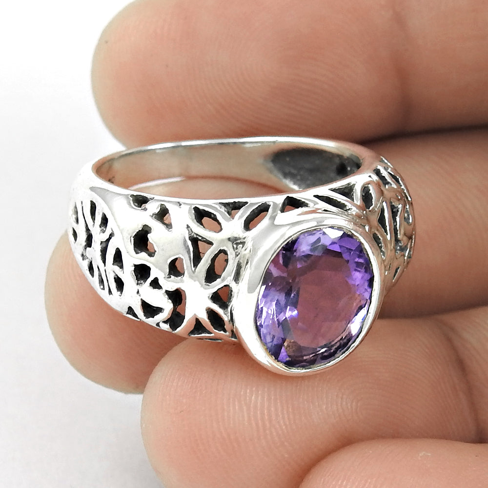 Natural Amethyst Gemstone 925 Silver Wholesale Jewelry Ethnic Ring W10