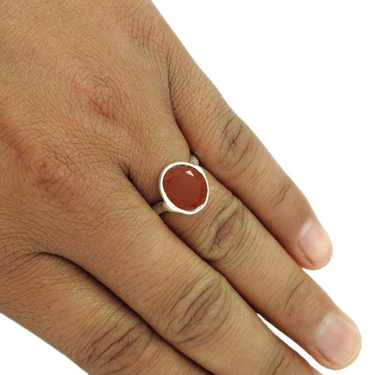Oval Natural Carnelian Handmade Handcrafted Band Promise Ring Solid Silver