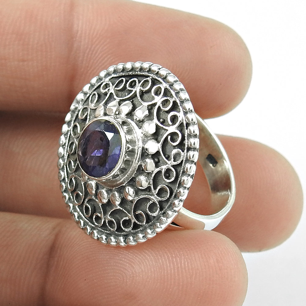 Natural Iolite Gemstone 925 Silver Solitaire Tribal Ring For Women H76