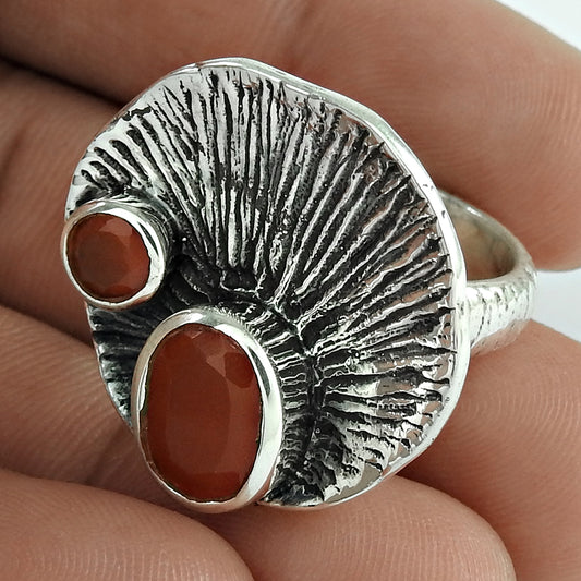 Gift For Women Statement Bohemian Ring 925 Silver Natural Carnelian