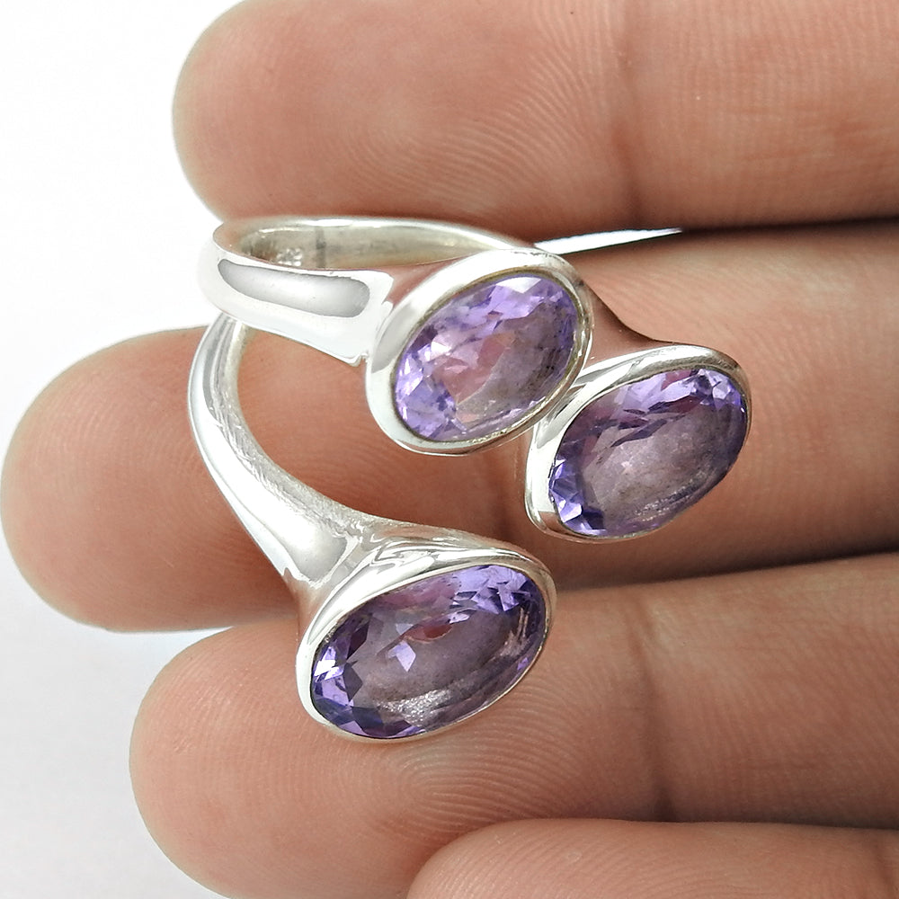 Natural Amethyst Gemstone 925 Silver Statement Ethnic Ring For Girls L67