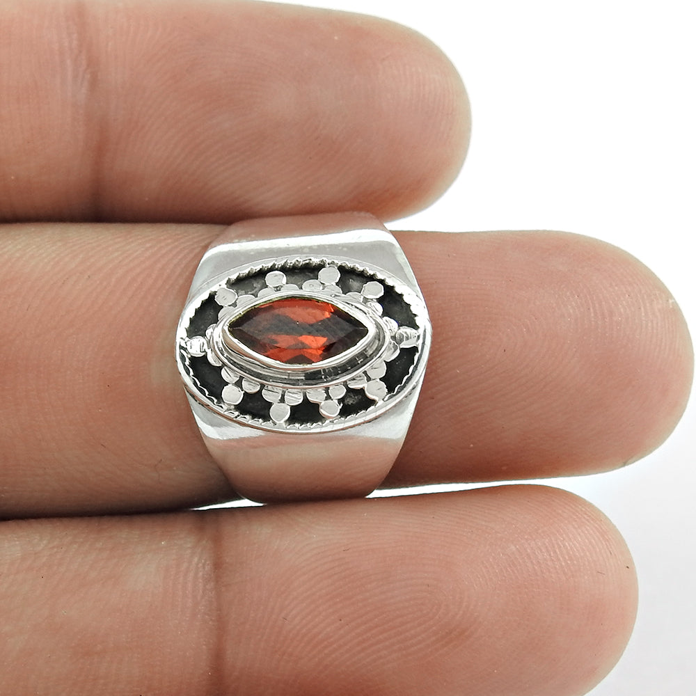 Gift For Woman Natural Garnet Solitaire Ethnic Ring 925 Silver W25