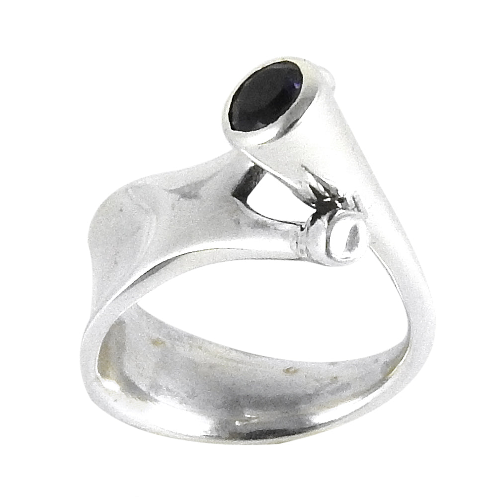 Natural Iolite Gemstone Statement Tribal Ring 925 Silver For Girls H25