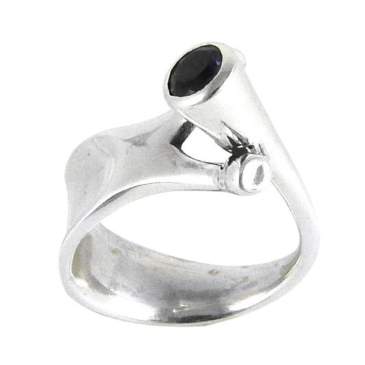 Natural Iolite Gemstone Statement Tribal Ring 925 Silver For Girls H25