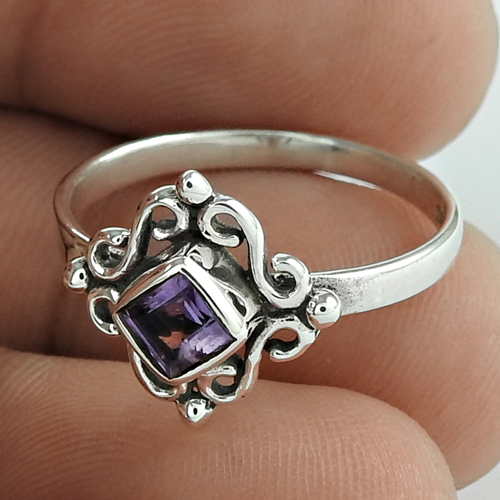 Gift For Her 925 Silver Natural Amethyst Statement Ethnic Ring J3