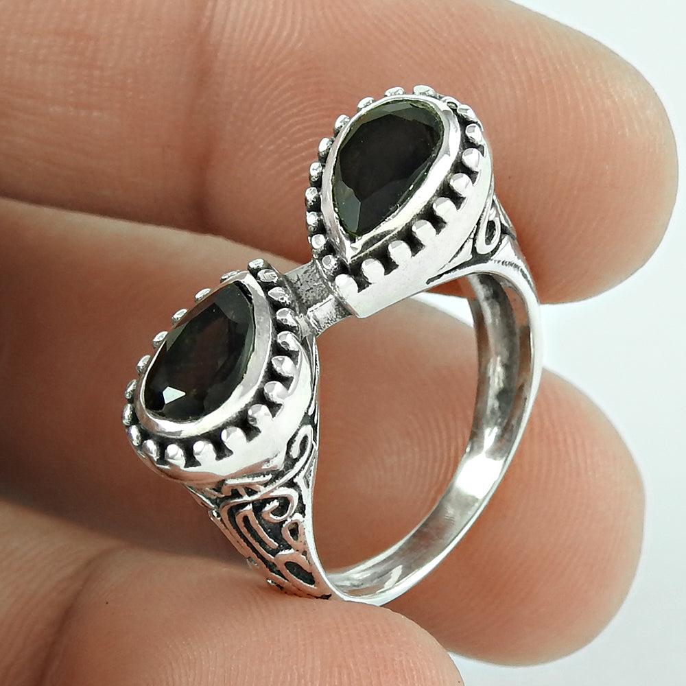 Woman Gift Natural Smoky Quartz Gemstone 925 Sterling Silver Boho Ring