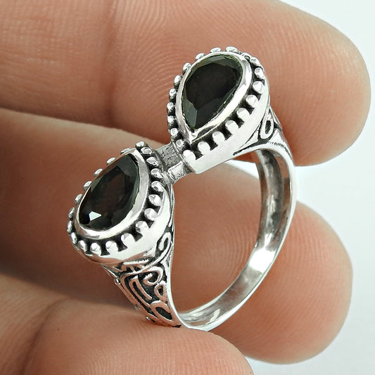 Woman Gift Natural Smoky Quartz Gemstone 925 Sterling Silver Boho Ring