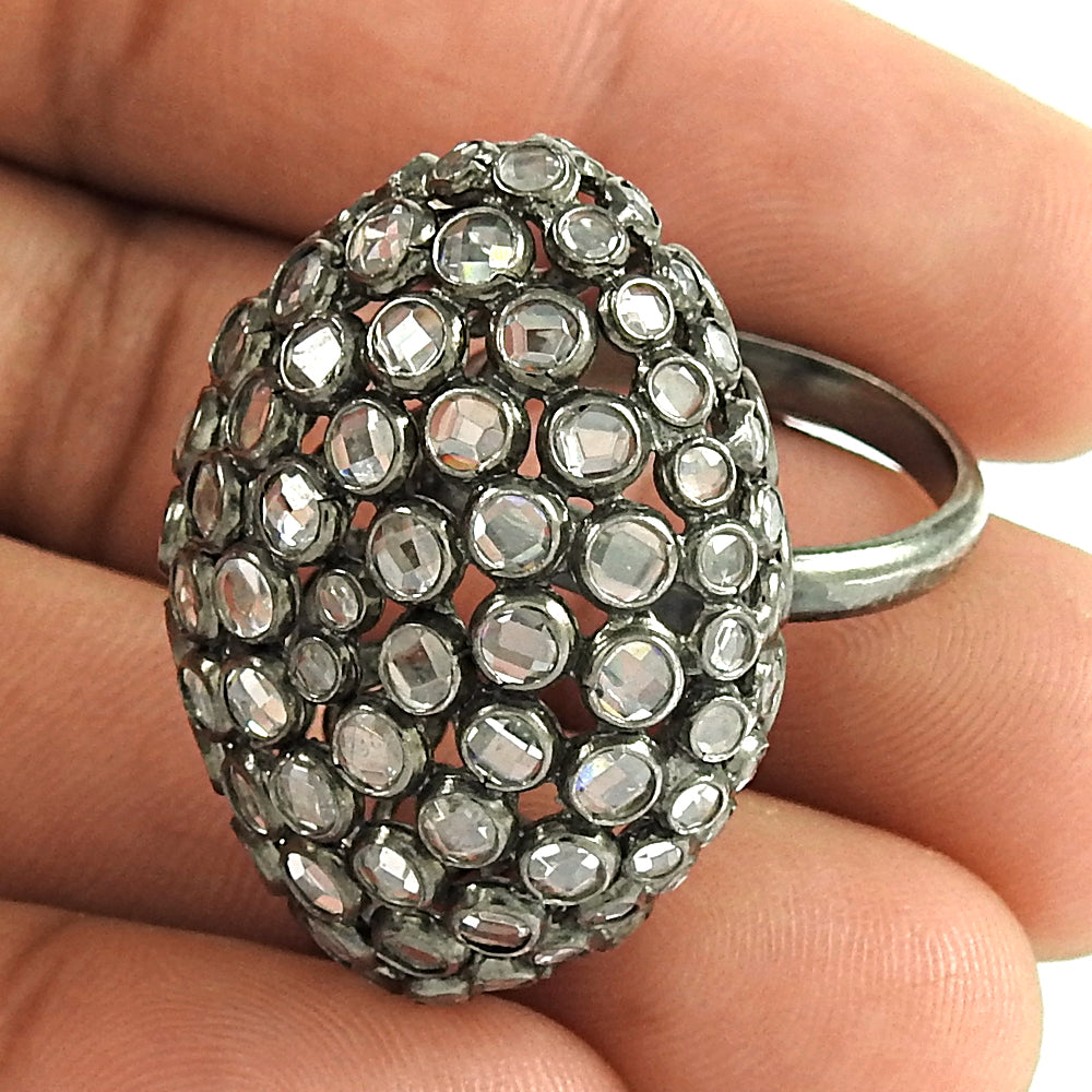 Cubic Zirconia Black Rhodium Plated 925 Silver Ring For Women Girls