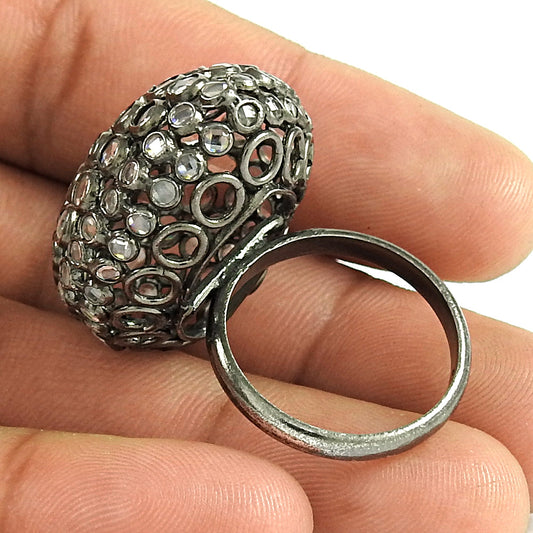 Cubic Zirconia Black Rhodium Plated 925 Silver Ring For Women Girls