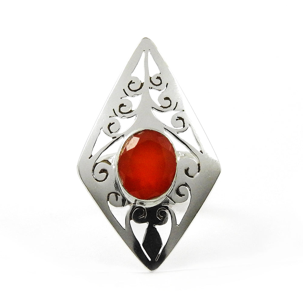 Natural Carnelian Gemstone Solitaire Tribal Ring 925 Sterling Silver W80