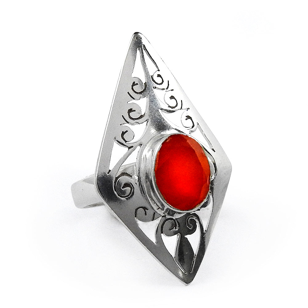 Natural Carnelian Gemstone Solitaire Tribal Ring 925 Sterling Silver W80