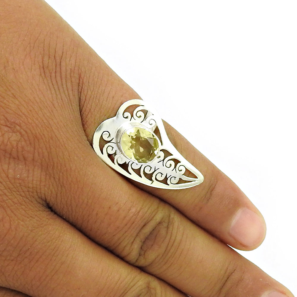 Oval Lemon Topaz Gemstone Sterling Silver Bohemian Statement Wedding Ring