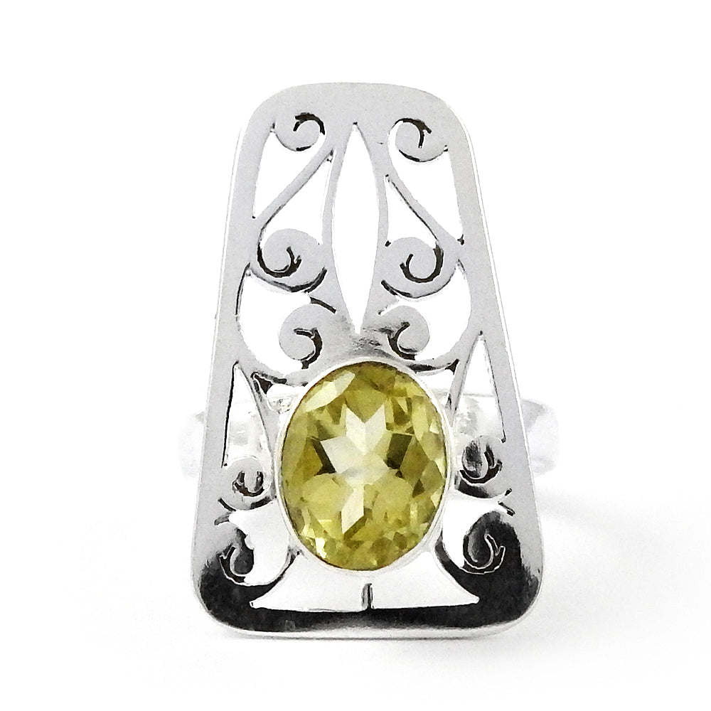 Oval Lemon Topaz Stone Ethnic Boho Bezel Statement New Ring Sterling Silver