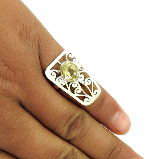 Oval Lemon Topaz Stone Ethnic Boho Bezel Statement New Ring Sterling Silver