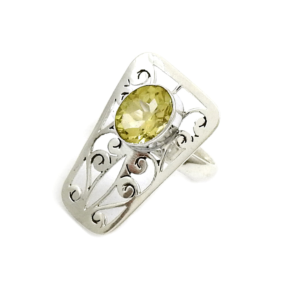 Oval Lemon Topaz Stone Ethnic Boho Bezel Statement New Ring Sterling Silver