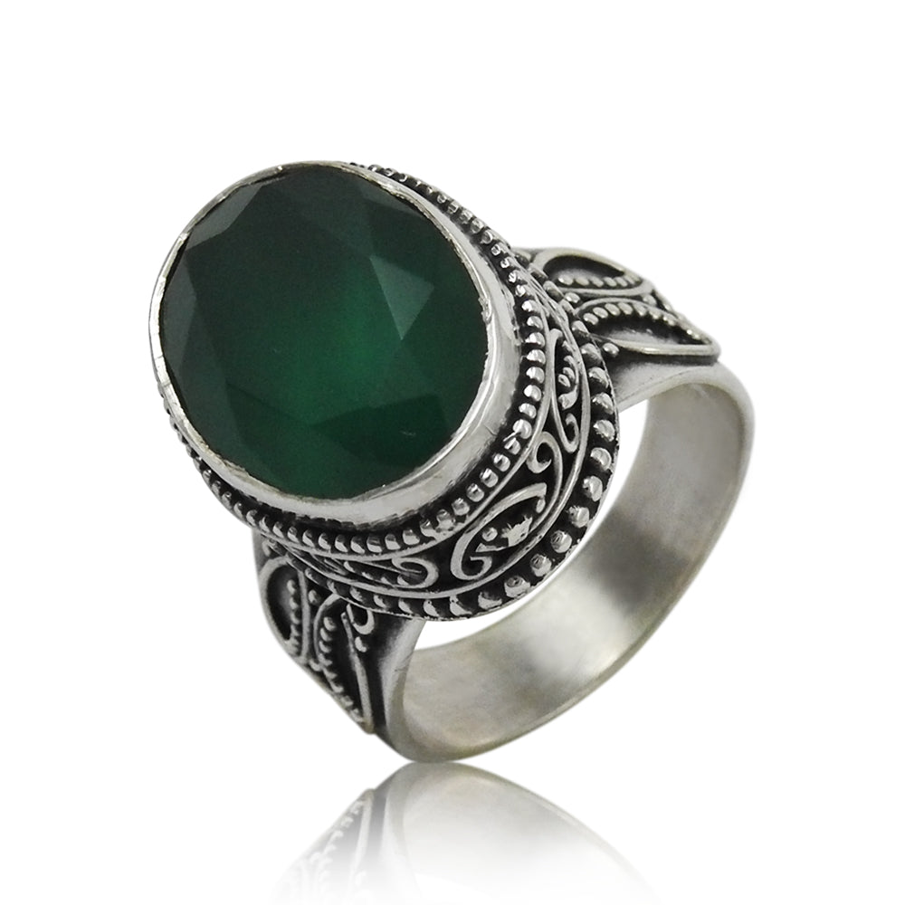 Natural Green Onyx Gemstone 925 Silver Cocktail Ethnic Ring For Girls S32
