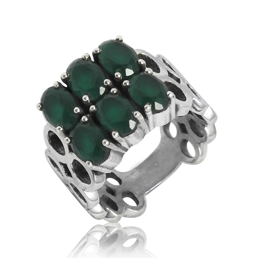 Natural Green Onyx Gemstone Statement Ring 925 Silver Wholesale Jewelry F38