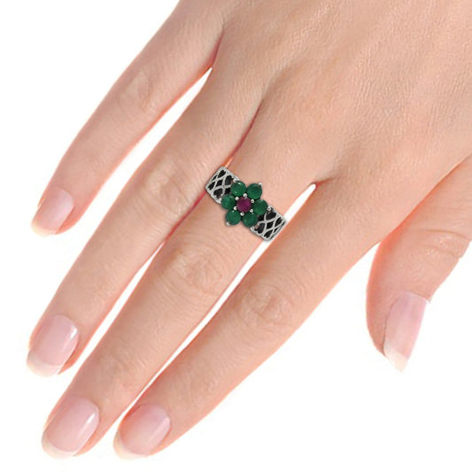 Wedding Gift For Her 925 Silver Natural Onyx Solitaire Flower Ring K23