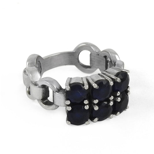 Natural Iolite Gemstone Solitaire Vintage Blue Ring 925 Silver A13