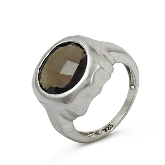 Gift For Her Natural Smoky Quartz Cocktail Bohemian Ring 925 Silver Q4