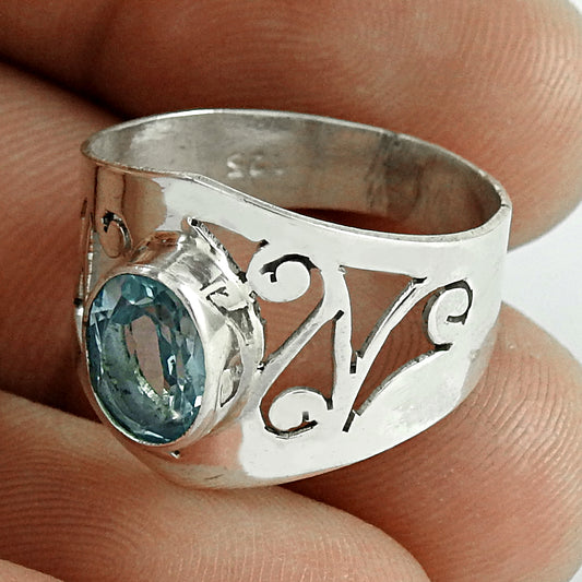 Anniversary Gift For Her Natural Topaz Solitaire Tribal Ring 925 Silver