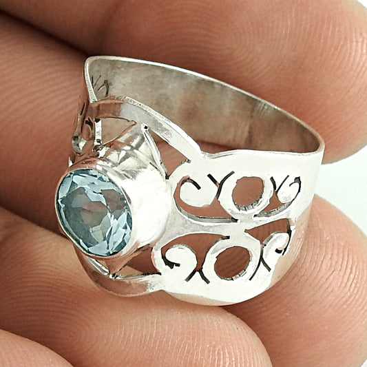 Gift For Woman Blue Topaz Gemstone Jewelry 925 Sterling Silver Ring U57